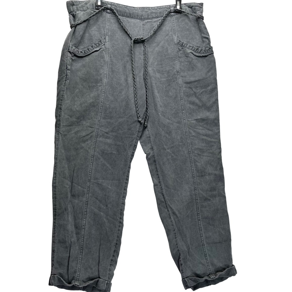 C&C California Pants XL Gray Linen BlendBraidedBelt Cuffed Tapered Casual Womens